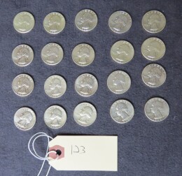 123. Lot 20 silver Washington quarters, all 1963 /></a>

	<a class=
