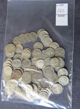 160. Lot 109 Buffalo nickels, worn or non-legible dates