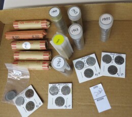 202. Lot steel pennies, 11 rolls and cases of apx. 50 coins each, 15 in envelopes. Apx. 565 coins