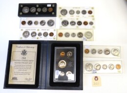 221. Lot nine proof sets, three 1954, 1957, 1959, 1968, 1968-D, 1969-D, one 1968 U.S. Mint silver proof set