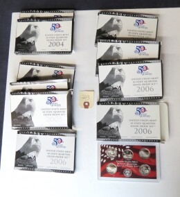 223. Ten U. S. Mint 50 State Quarters silver proof sets, two 2004, three 2005, five 2006