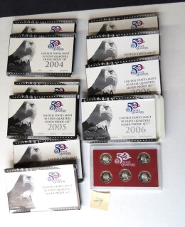 224. Ten U. S. Mint 50 State Quarters silver proof sets, two 2004, four 2005, four 2006