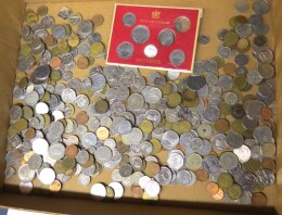 243. Tray lot foreign coins 