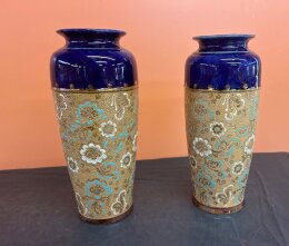47. Pair 10 Inch Royal Doulton Slaters Art Nouveau Vases