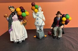 92. Three (3) Royal Doulton Figurines - Balloon Man - Balloon Clown - Biddy Penny Farthing
